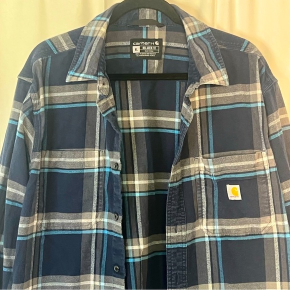 Carhartt Other - Carhartt Flannel Shirt Men's XL Bue/grey Plaid Relaxed Fit Pocket Button-Down